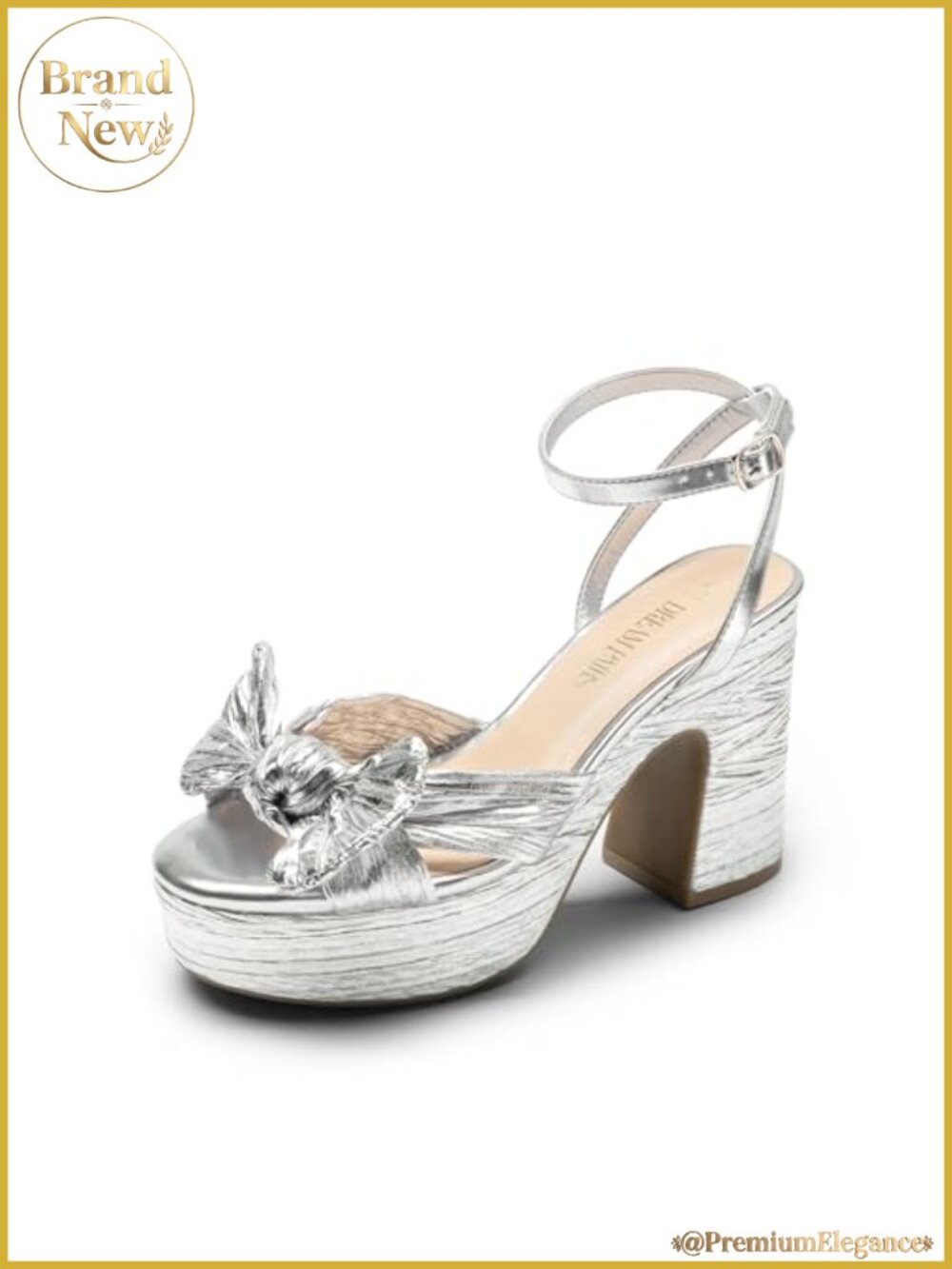Chunky Platform Heeled Sandals Pleated Bow Ankle Strap Open Toe